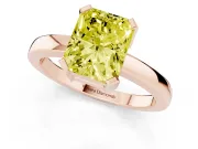 Fancy Yellow Radiant Cut Diamond Solitaire Ring Set in Rose gold with Prong Head and Smooth Polished Band