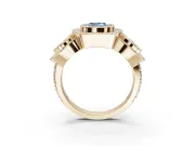 Cushion Cut Three Stone Halo Engagement Ring Setting for a Fancy Blue Lab-Grown Diamond | Bezel Set | Yellow Gold