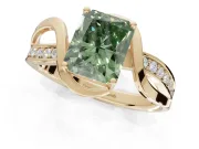 Radiant Cut Bypass Solitaire Engagement Ring Setting for a Fancy Green Lab-Grown Diamond | Pavé Strands | Yellow Gold