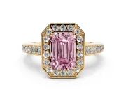 Emerald Cut Framed Halo Engagement Ring Setting for a Fancy Pink Lab-Grown Diamond | Yellow Gold