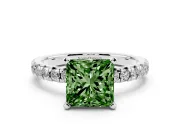 Princess Cut Pavé Solitaire Engagement Ring Setting for a Fancy Green Lab-Grown Diamond | Platinum