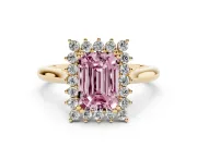 Emerald Cut Starburst Halo Engagement Ring Setting for a Fancy Pink Lab-Grown Diamond | Yellow Gold