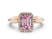 Emerald Cut Halo Engagement Ring Setting for a Fancy Pink Lab-Grown Diamond | Plain Band | Rose Gold