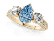 Pear-Shaped Three Stone Engagement Ring Setting for a Fancy Blue Lab-Grown Diamond | Graduated Pave Band | Yellow Gold