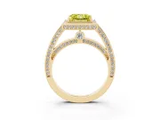 Fancy Yellow Princess Cut Diamond Halo Pavé Split Shank Ring Set in Yellow gold with Prong Setting