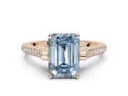 Emerald Cut Vintage Cathedral Engagement Ring Setting for a Fancy Blue Lab-Grown Diamond | Carved Band | Rose Gold