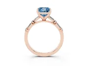 Fancy Blue Princess Cut Diamond Solitaire Set in Rose gold with Side Baguettes and Channel Set Band