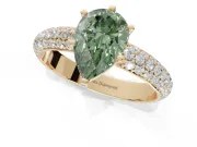 Pear-Shaped Domed Pavé Engagement Ring Setting for a Fancy Green Lab-Grown Diamond | Yellow Gold