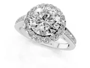 Round Cut Diamond Floral Halo Ring Set in White gold with Pavé Band and Prong Setting