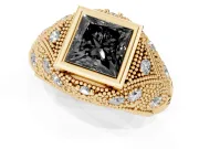 Princess Cut Vintage Bezel Engagement Ring Setting for a Black Center | Milgrain Band | Yellow Gold