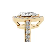 Pear Cut Diamond Halo Pavé Engagement Ring Set in Yellow gold with Bezel Setting
