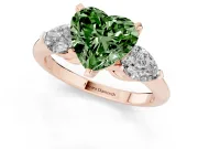Heart-Shaped 3-Stone Engagement Ring Setting for a Fancy Green Lab-Grown Diamond | Rose Gold