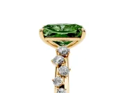 Fancy Green Radiant Cut Diamond Cluster Solitaire Ring Set in Yellow gold with Prong Setting
