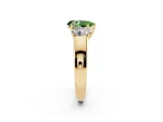 Fancy Green Three-Stone Pear Cut Diamond Ring Set in Yellow gold with Matching Prong Settings and Plain Band