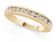 Round Lab-Grown Diamond Vintage Channel Set Wedding Band | Carved Leaf Sides | Yellow Gold
