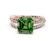 Asscher Cut Twisted Pavé Engagement Ring Setting for a Fancy Green Lab-Grown Diamond | Rose Gold