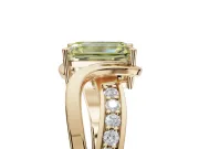 Emerald Cut Bypass Solitaire Engagement Ring Setting for a Fancy Yellow Lab-Grown Diamond | Pavé Strands | Yellow Gold