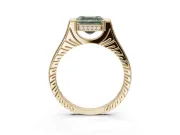 Asscher Cut Vintage Cathedral Engagement Ring Setting for a Fancy Green Lab-Grown Diamond | Carved Band | Yellow Gold