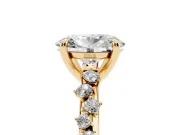 Oval Cut Diamond Solitaire Vine Band Ring Set in Yellow gold with Round Accents and Prong Setting
