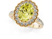 Fancy Yellow Oval Cut Diamond Milgrain Floral Halo Engagement Ring Set in Yellow gold with Pavé Band