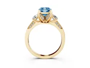 Cushion Cut Hidden Halo Three Stone Engagement Ring Setting for a Fancy Blue Lab-Grown Diamond | Yellow Gold