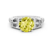Round Channel Set Baguette Engagement Ring Setting for a Fancy Yellow Lab-Grown Diamond | Sterling Silver