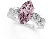 Fancy Pink Marquise Cut Diamond Three-Stone Ring Set in Silver with Pavé Split Shank and Prong Setting