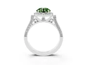 Round Halo Engagement Ring Setting for a Fancy Green Lab-Grown Diamond | Pavé Panel Shoulders | Sterling Silver