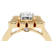 Emerald Cut Vintage Milgrain Bezel Cluster Halo Engagement Ring Setting | Plain Band | Yellow Gold