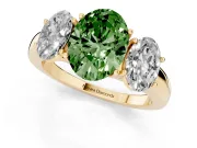 Oval Three Stone Engagement Ring Setting for a Fancy Green Lab-Grown Diamond | Matching Side Stones | Yellow Gold