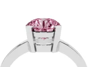 Fancy Pink Round Cut Diamond Solitaire Ring Set in Silver with Prong Head and Smooth Polished Band