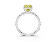 Fancy Yellow Princess Cut Diamond Pavé Solitaire Ring Set in White gold with Round Band and Prong Setting