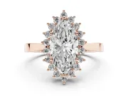 Marquise Cut Diamond Halo Ring Set in Rose gold with Round Halo and Smooth Solitaire Band