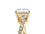 Princess Cut Diamond Twist Band Solitaire Set in Yellow gold with Pavé Accents and Prong Setting