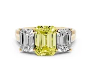 Emerald Cut Three Stone Engagement Ring Setting for a Fancy Yellow Lab-Grown Diamond | Basket Prong Heads | Yellow Gold
