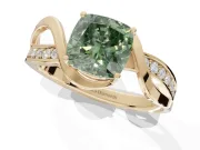 Cushion Cut Bypass Solitaire Engagement Ring Setting for a Fancy Green Lab-Grown Diamond | Pavé Strands | Yellow Gold