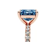 Fancy Blue Asscher Cut Diamond Brilliant Solitaire Ring Set in Rose gold with Pavé Band and Prong Setting