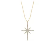 Round Lab-Grown Diamond Pavé Starburst Pendant Necklace | Eight-Point Star | Yellow Gold