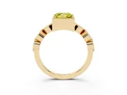Fancy Yellow Princess Cut Diamond Vintage-Inspired Milgrain Ring Set in Yellow gold with Marquise Stations of Round Accents