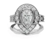 Pear-Shaped Vintage Halo Engagement Ring Setting | Art Deco Side Panels | Platinum