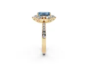 Emerald Cut Star Floral Halo Engagement Ring Setting for a Fancy Blue Lab-Grown Diamond | Yellow Gold