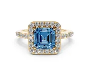 Asscher Cut Halo Engagement Ring Setting for a Fancy Blue Lab-Grown Diamond | Yellow Gold - Design NV-24729