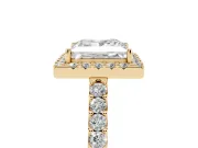 Princess Cut Diamond Halo Pavé Solitaire Ring Set in Yellow gold with Prong-Set Center Stone