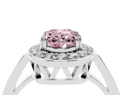 Fancy Pink Oval Cut Diamond Halo Ring Set in Platinum with Accent-Lined Split Shank and Prong Setting
