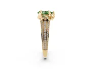 Fancy Green Pear Cut Diamond Pavé Split Shank Solitaire Ring Set in Yellow gold with Prong Setting