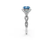 Fancy Blue Cushion Cut Diamond Halo Twist Band Solitaire Ring Set in Platinum with Prong-Set Center Stone