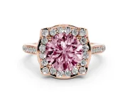 Round Halo Engagement Ring Setting for a Fancy Pink Lab-Grown Diamond | Petal Tips | Rose Gold