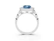 Princess Cut Vintage Scalloped Halo Engagement Ring Setting for a Fancy Blue Lab-Grown Diamond | Pave Band | White Gold