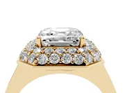 Asscher Cut Pave Halo Engagement Ring Setting | Slim Plain Band | Yellow Gold