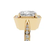 Radiant Cut Vintage Milgrain Halo Engagement Ring Setting | Side Stones and Pave | Yellow Gold